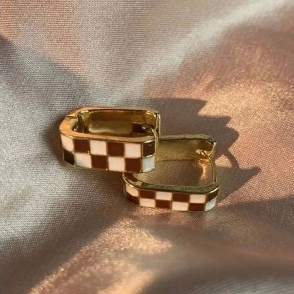 Checkered Hoop Earrings #1766